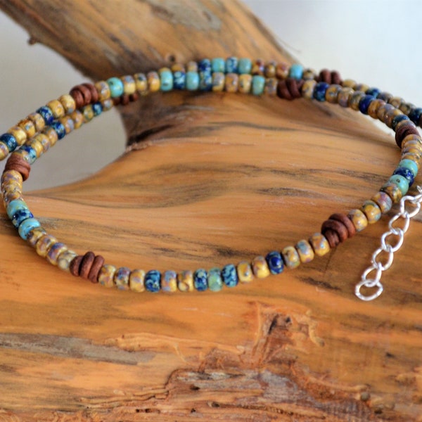 Unisex Boho Choker/Bead Leather Choker/Knotted Choker/Boho Bead Necklace/Knotted Leather Necklace/Multi-Color/Unisex/Holiday Gifts