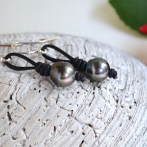 Genuine Tahitian Pearl Earrings/Tahiti Pearls Earrings/Pearl Leather Jewelry/Boho Earrings/Pearl Jewelry/Elegant Pearls/Holiday Gift For Her