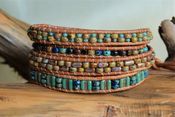 Multi color Boho Wrap wrap Bracelet leather Wrap Bracelet rustic Picasso Wrap bead Leather Wrap wrap Around southwestern gift for Her yevga Etsy