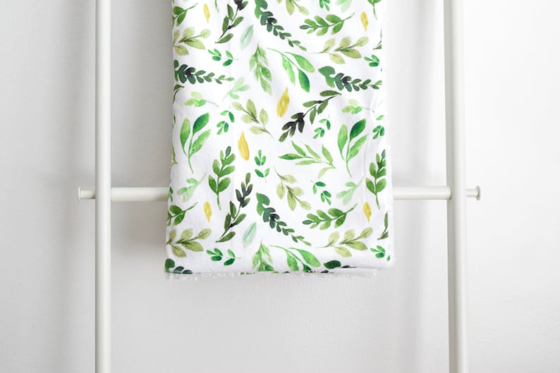 Watercolor Leaves Green Gender Neutral Nature Sherpa Cuddle Blanket