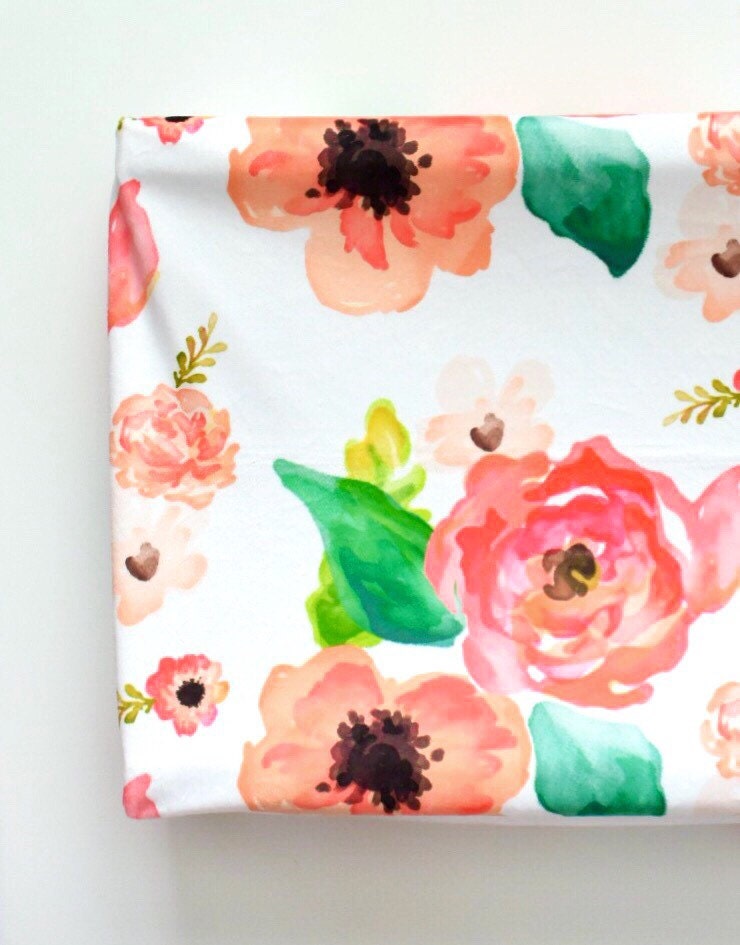 Changing Pad Cover in Floral Dreams Watercolor Flowers in Etsy