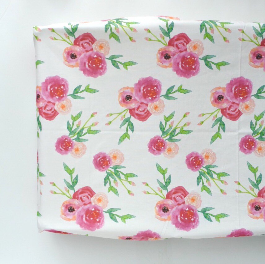 Changing Pad Cover in Watercolor Roses Pink Blush Peonies Etsy