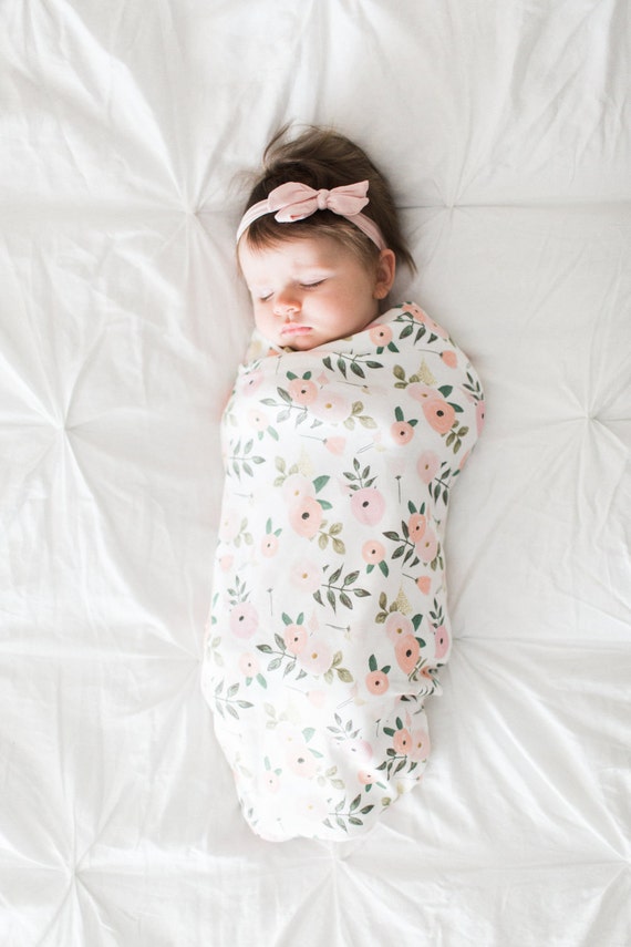 Organic cotton swaddle blanket in Sweet Candy Floral in shades