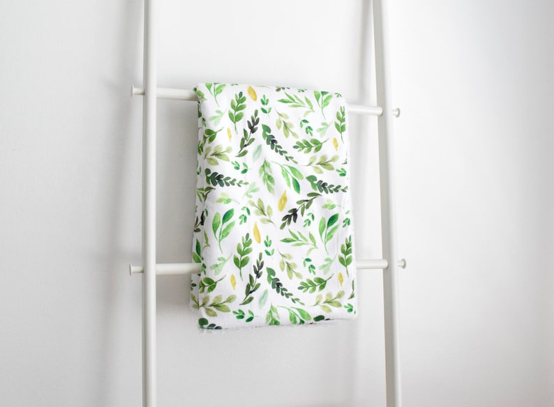 Watercolor Leaves Green Gender Neutral Nature Sherpa Cuddle Blanket