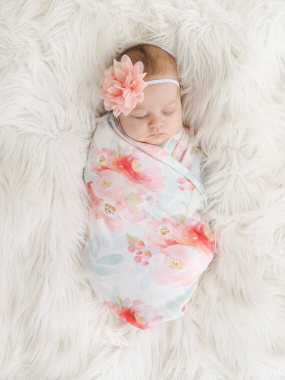 Organic cotton swaddle blanket in Indy Bloom Pink and Blush Etsy