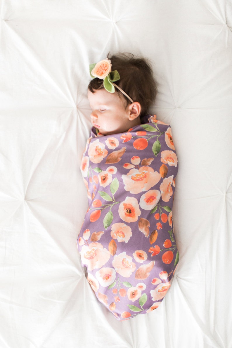 Organic cotton swaddle blanket in Indy Bloom Autumn Peach Etsy