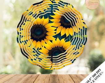 Sunflowers Painting Wind Spinner Sublimation Design Template, Floral Wind Spinner, 10.5 inch Round Sublimation, Hanging Spinners PNG Wrap