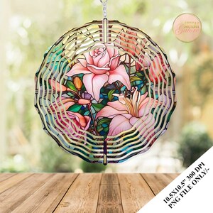 Lilies Stained Glass Wind Spinner Sublimation Design Template, Floral Wind Spinner, 10.5 inch Round Sublimation, Round Hanging Spinners PNG