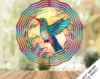Stained Glass Hummingbird Wind Spinner Sublimation Design Template, Wind Spinner, 10.5 inch Round Sublimation, Round Hanging Spinners PNG