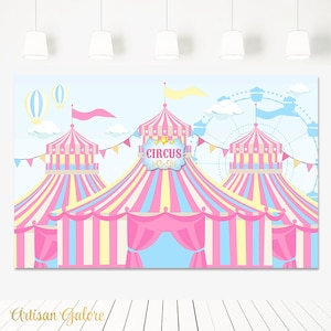 Carnival birthday backdrop, Circus Backdrop Banner, Pink Circus Backdrop, Girl Circus, big top Birthday backdrop, Carousel Party Banner