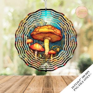 Mushrooms Stained Glass Wind Spinner Sublimation Design Template, Summer Wind Spinner, 10.5 inch Round Sublimation, Hanging Spinners PNG