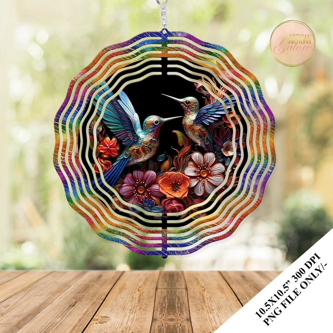 3D Metal Hummingbird Floral Wind Spinner Sublimation Design Template