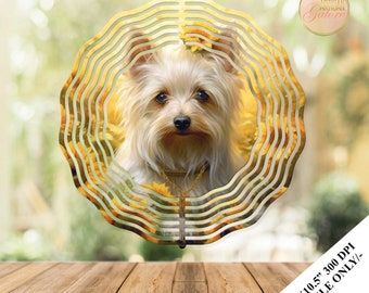 Yorkie Wind Spinner Sublimation Design Template, Yorkshire Sunflowers Terrier Wind Spinner, 10.5 inch Round Sublimation, Coaster Design PNG