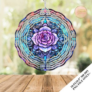 Stained Glass Rose Wind Spinner Sublimation Design Template, Floral Wind Spinner, 10.5 inch Round Sublimation, Hanging Spinner PNG, digital