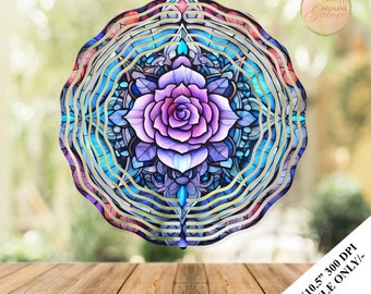 Stained Glass Rose Wind Spinner Sublimation Design Template, Floral Wind Spinner, 10.5 inch Round Sublimation, Hanging Spinner PNG, digital