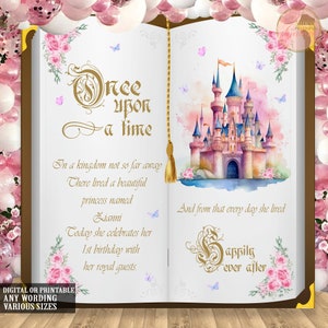 Cenário personalizado Era uma vez, festa de aniversário de princesa, chá de bebê de princesa, cenário fotográfico de livro de histórias, aniversário de conto de fadas
