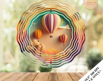 3D Hot Air Balloons Wind Spinner Sublimation Design Template, Hot Air Balloons Wind Spinner, 10.5 inch Round Sublimation, Coaster Design PNG
