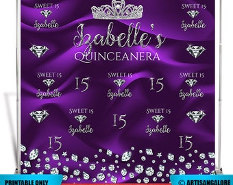 Quinceanera Backdrop, 15th, 16th birthday backdrop, Diamonds Photo Booth Backdrop,Step And Repeat Backdrop, Crown Princess Backdrop, Any age