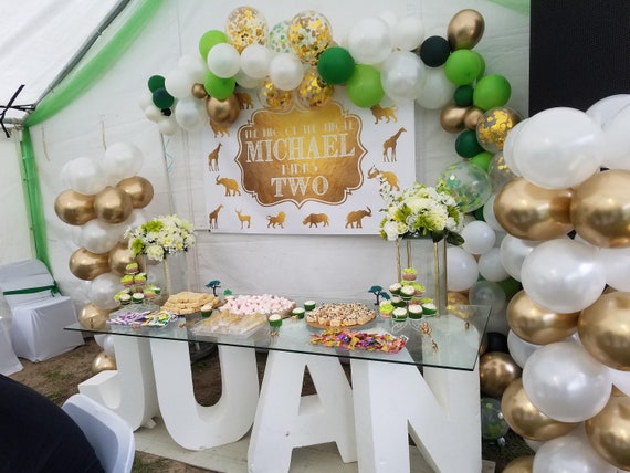 SALE Gold Safari Backdrop, Glam safari backdrop, Jungle backdrop, boy safari sign, gold animal sign, Gold White animals Baby shower backdrop Il_570xn