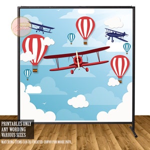 Airplane Backdrop, Vintage Airplane Backdrop, Airplane Birthday Backdrop, Baby Shower Backdrop, Vintage airplanes sign, Hot air balloon