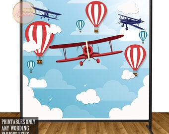 Airplane Backdrop, Vintage Airplane Backdrop, Airplane Birthday Backdrop, Baby Shower Backdrop, Vintage airplanes sign, Hot air balloon