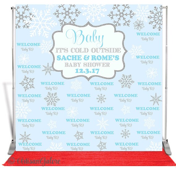 SALE Baby it's cold outside back drop, Winter Baby Shower, WinterWonderland Backdrop , Snowflake Baby Shower, Silver pink blue printable Il_570xn