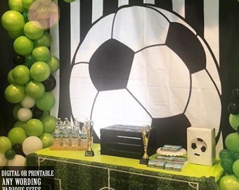 Soccer birthday backdrop, Soccer Party, Boy Birthday, Soccer field table front, Sport, Football, Football Birthday Party Soccer, Digital