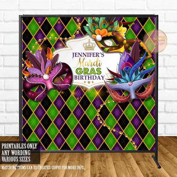 Mardi Gras backdrop, New Orleans Carnival Mask Party, Mardi Gras Party, Masquerade backdrop, Sweet 16 Birthday, Mask backdrop, Printable Il_570xn