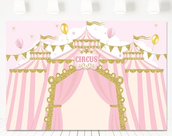 Circus Backdrop Banner, Pink Gold carnival birthday backdrop, Pink Circus Backdrop, Girl Circus, big top Birthday backdrop printable