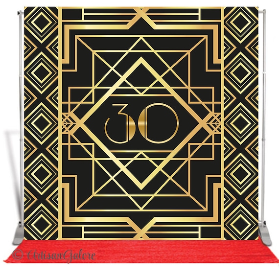 Great Gatsby Backdrop,Adults Party Banner,Personalised,Birthday Backdrop, 8'x8' Step and Repeat Backdrop,Black Gold Sign Any Age,digital Il_570xn