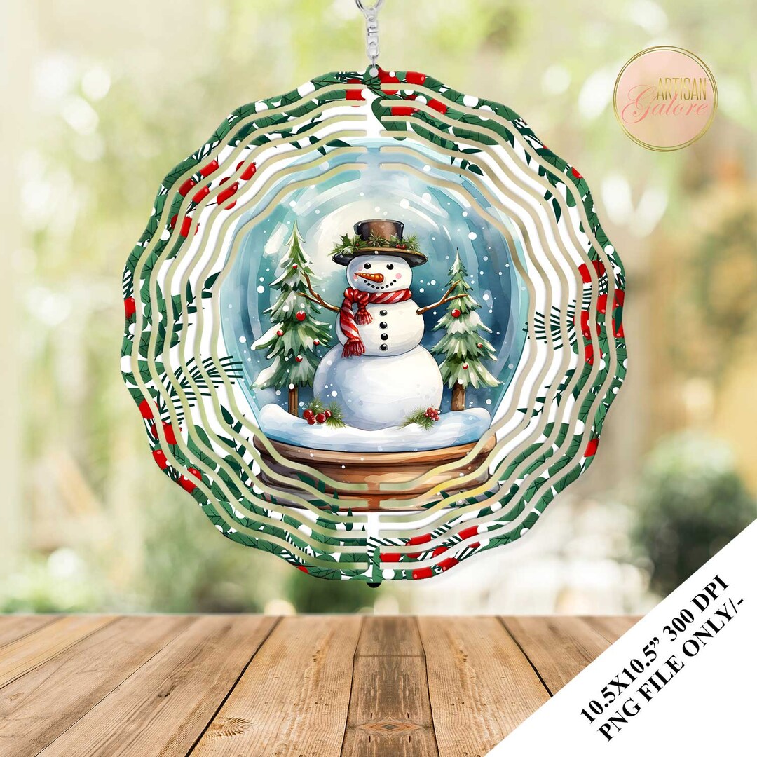 Snow Globe Wind Spinner Watercolor Christmas Wind Spinner Etsy