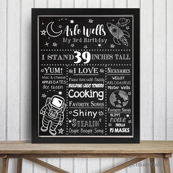 SALE Space birthday chalkboard sign, Boy's first birthday, astronaut birthday chalkboard, outer space theme party, space party,Rocket sign Il_570xn