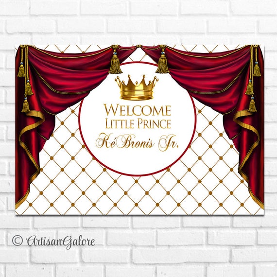 Prince backdrop, Little Prince Baby Shower, Prince Birthday, Red and Gold Party Decoration, Photo Booth Prop, Royal Celebration digital Il_570xn