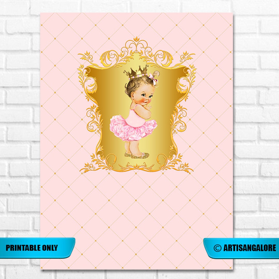 Ballerina Princess Backdrop, Pink and Gold Ballerina Backdrop