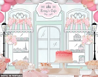 Patisserie Party Backdrop, Bake Shop Backdrop, Cupcake sweet Shoppe, Candy Shop, French café, Patisserie bakery Mint Pink, Sweet as Cupcake