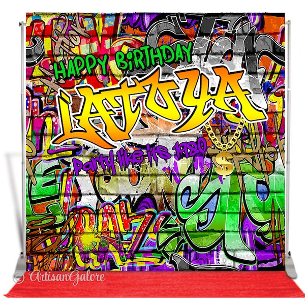 Back to The 80s backdrop, 90's Hip Hop Personalized Backdrop,  Graffiti Wall Themed Backdrop, Hip hop birthday banner, 90's birthday digital