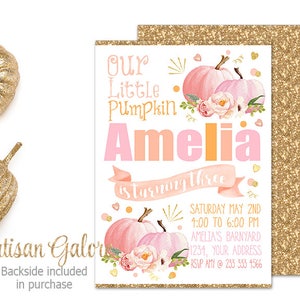 WYPRZEDAŻ Zaproszenie na dynię Dziewczyna, Zaproszenie na dynię Shabby Chic, Rustykalne zaproszenie na dynię, Kwiatowe zaproszenie na dynię, Zaproszenie na jesienne baby shower