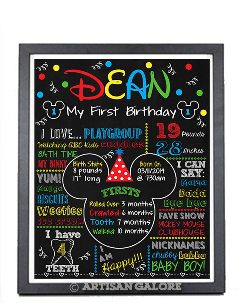 SALE Mickey Mouse Chalkboard Poster First Birthday Chalkboard Etsy