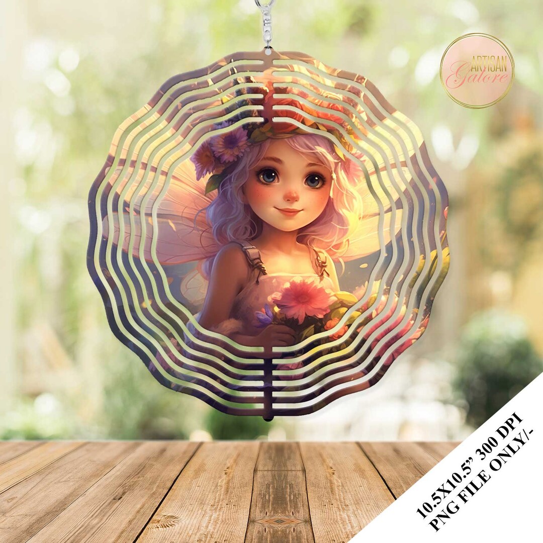 Floral Fairy Fantasy Wind Spinner Sublimation Design Template, Fairy Wind Spinner, 10.5 Inch