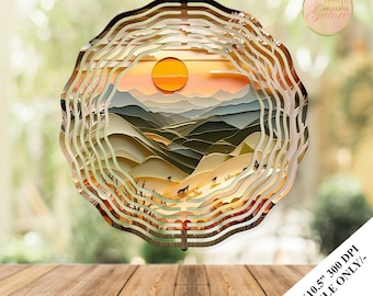 Quilling Landscape Wind Spinner Sublimation Design Template, Paper Quilling Wind Spinner, 10.5 inch Round Sublimation, Coaster Design PNG