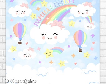 Rainbow and Clouds Backdrop, Rainbow And Clouds Baby Shower Backdrop, Birthday backdrop, RAINBOW Sky Backdrop, Hot Air Balloon digital