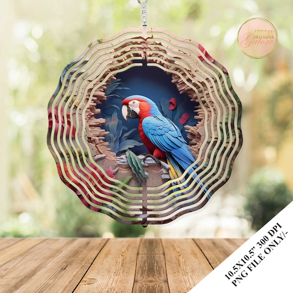 3D Cracked Wall Macaw Wind Spinner Sublimation Design Template, Macaw Parrot Wind Spinner, 10.5 inch Round Sublimation, Coaster Design PNG