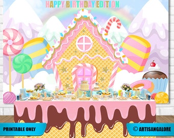 Candyland Backdrop, Candyland Party Backdrop, Sweets and Candy party backdrop, Candyland party, Gingerbread house backdrop Printable