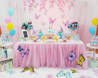 Butterfly backdrop, butterfly backdrop, Cherry blossom backdrop, girls birthday, butterflies garden party backdrop, enchanted forest digital