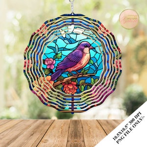 Summer Bird Stained Glass Wind Spinner Sublimation Design Template, Floral Wind Spinner, 10.5 inch Round Sublimation, Hanging Spinners PNG