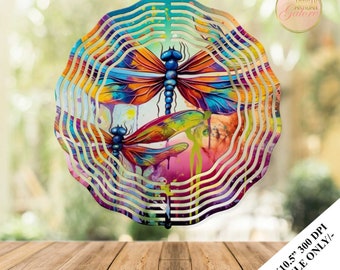 Colorful Dragonflies Wind Spinner Sublimation Design Template,Dragonfly Floral Wind Spinner,10.5 inch Round Sublimation,Hanging Spinners PNG