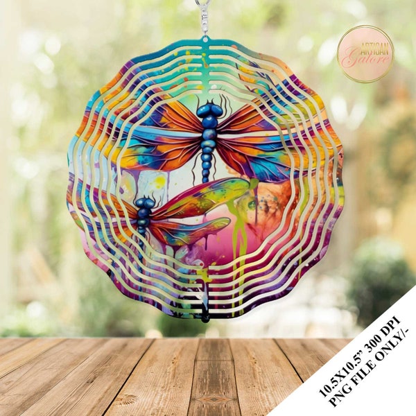 Colorful Dragonflies Wind Spinner Sublimation Design Template,Dragonfly Floral Wind Spinner,10.5 inch Round Sublimation,Hanging Spinners PNG