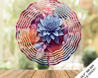 3D Quilled Succulent Wind Spinner Sublimation Design Template, Pastel Wind Spinner, 10.5 inch Round Sublimation, Round Hanging Spinners PNG