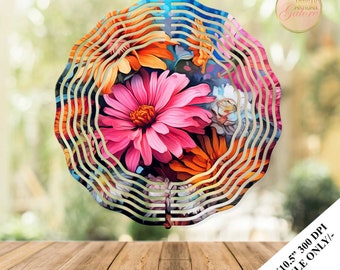 Floral Wind Spinner Sublimation Design Template, Bright Flowers Wind Spinner, 10.5 inch Round Sublimation, Hanging Spinners PNG Wrap