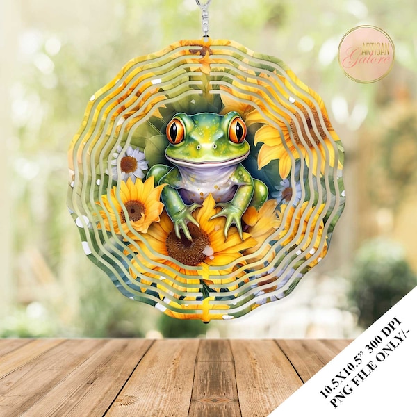 Frog Wind Spinner, Western Sunflower Sublimation Design Template, Wind Spinner, 10.5 inch Round Sublimation, Round Hanging Spinner PNG